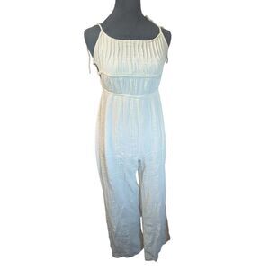 Urban Outfitters Ecru Gauze Wide Leg Jumpsuit Boho Coastal Minimalist